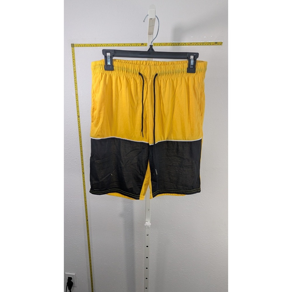 Unbranded Mens Yellow Black Colorblock‎ Athletic Gym Shorts Size M Drawstring